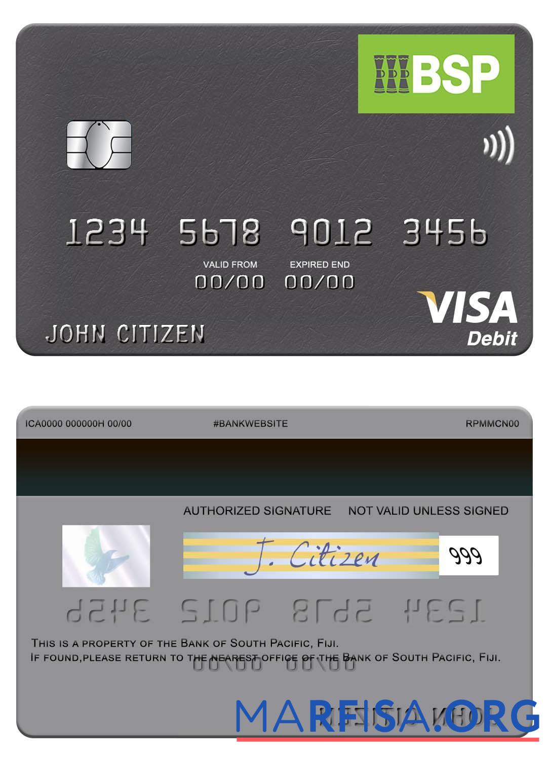 Realistic Fiji Bank of South Pacific visa debit card example